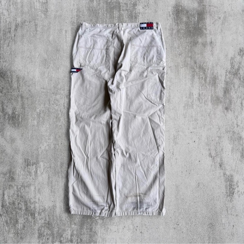 Vintage Tommy Hilfiger Carpenter Grey Workwear Baggy Wide Leg Jeans Mens 36x30